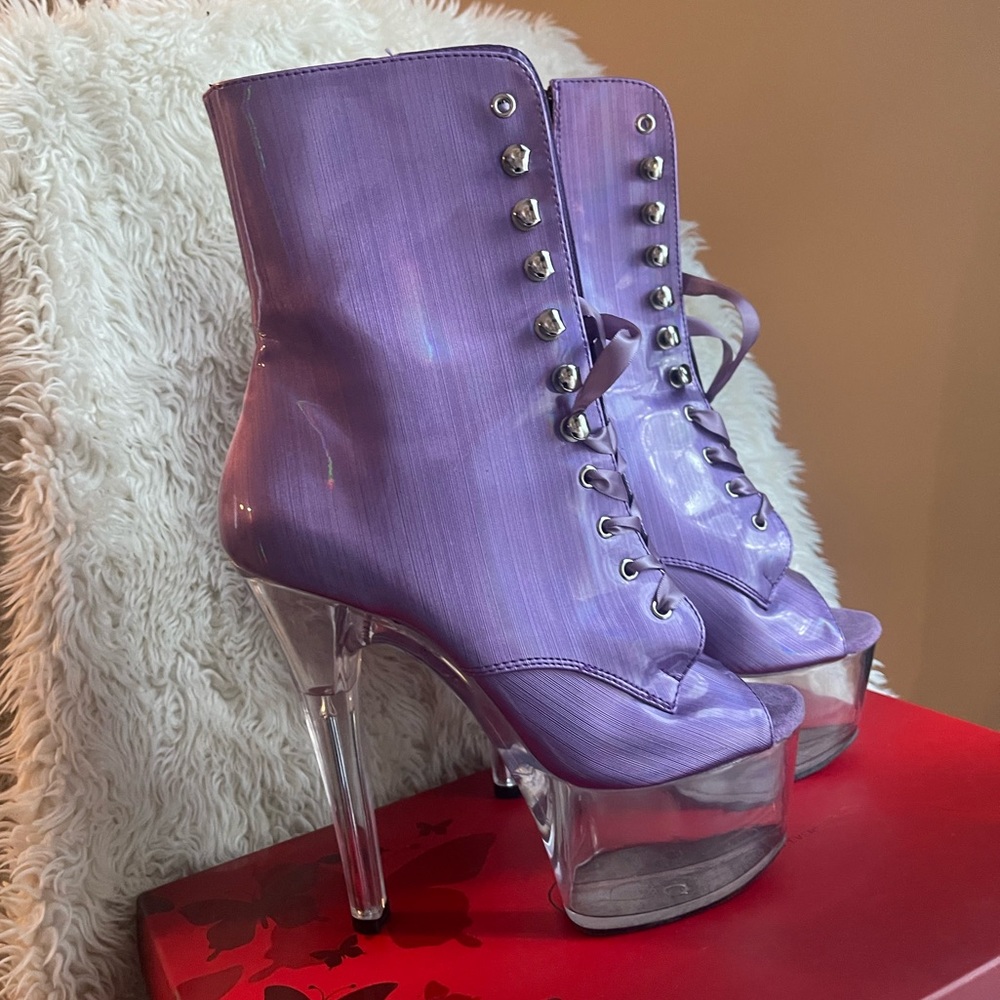 Purple Holographic Pleaser Boots 7